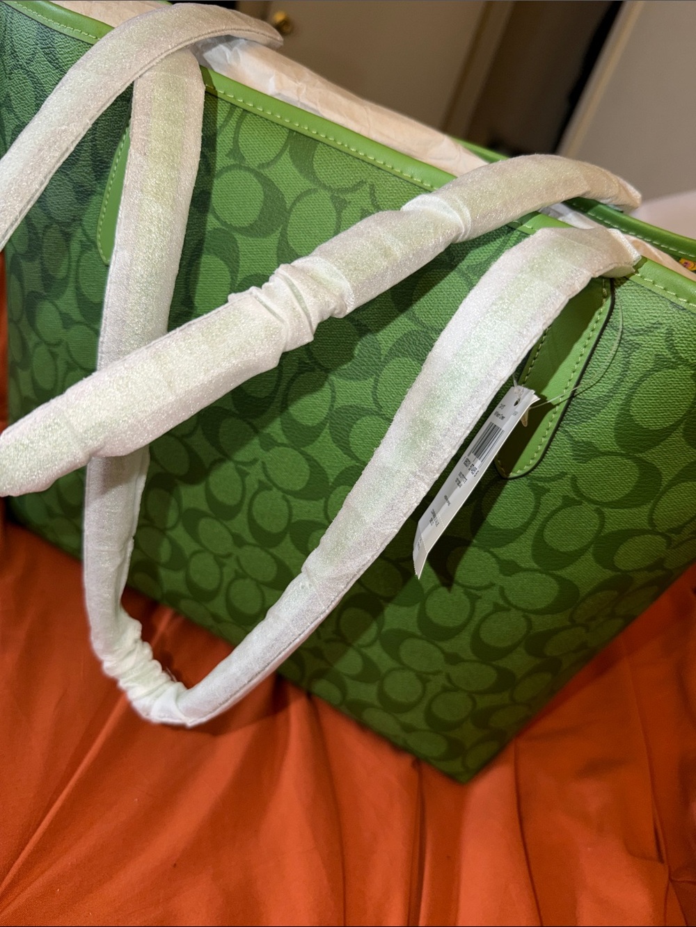 Coach Green Signature Monogram Tote with Gold-Tone Logo - Picture 5 of 7